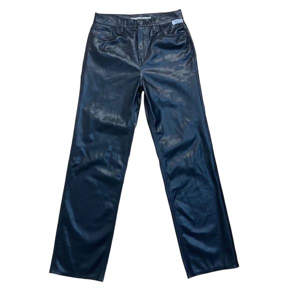 Hudson Women’s 28 Remi Pants Black High Rise Straight Leg Faux Leather NWOT Flaw - Picture 1 of 9